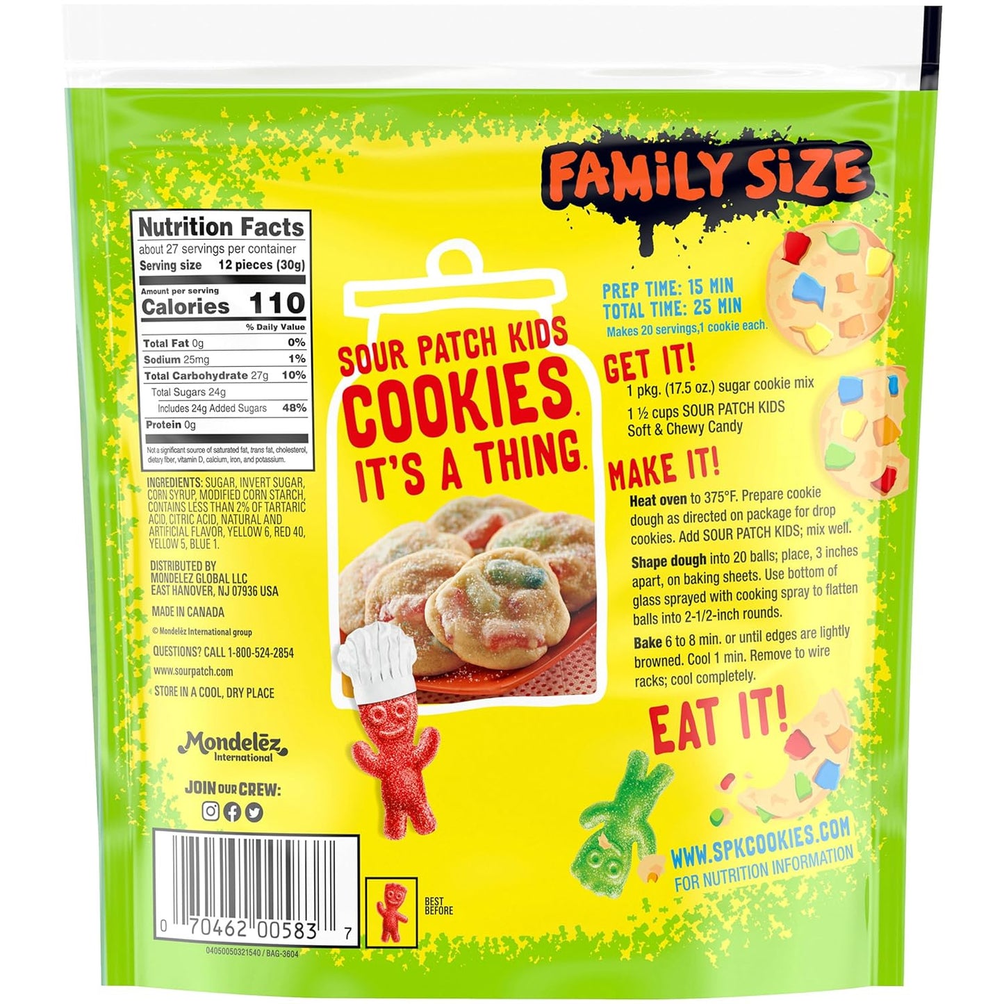 SOUR PATCH KIDS Soft Chewy Sour Then Sweet Candy, 1.8 lb Pantry Staple for Picky Eaters and Weekend Family Movie Nights
