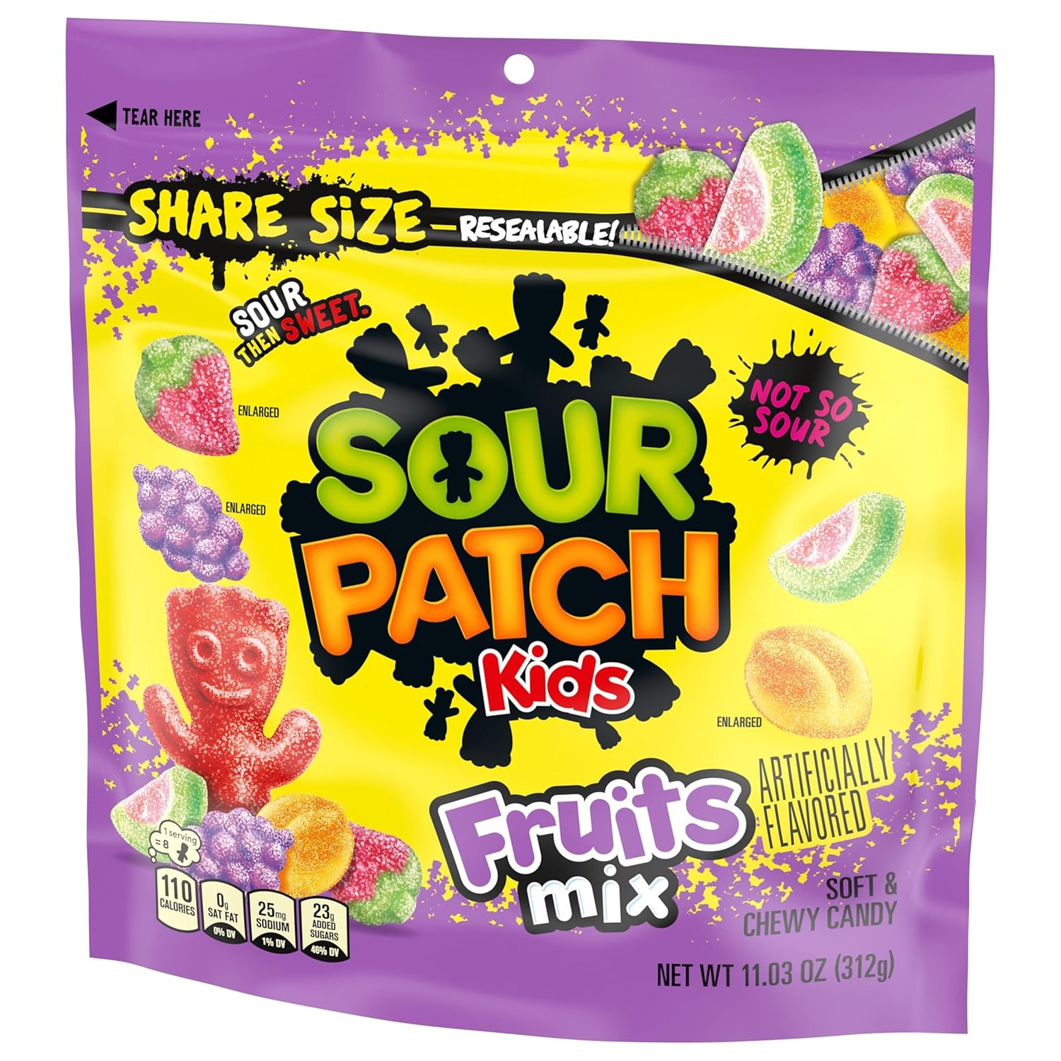 SOUR PATCH KIDS Watermelon Peach Grape Strawberry Candy for Kids Care Packages and Sleepovers, 11.03 oz