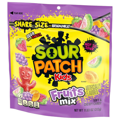 SOUR PATCH KIDS Watermelon Peach Grape Strawberry Candy for Kids Care Packages and Sleepovers, 11.03 oz