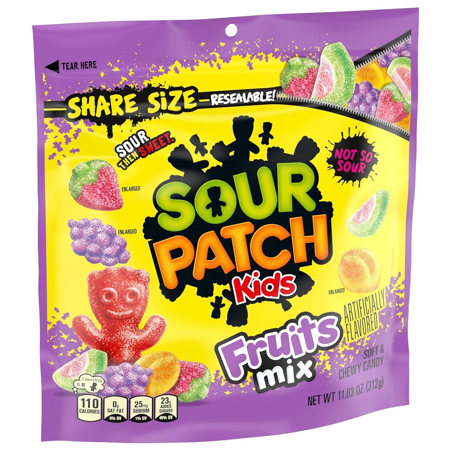 SOUR PATCH KIDS Watermelon Peach Grape Strawberry Candy for Kids Care Packages and Sleepovers, 11.03 oz