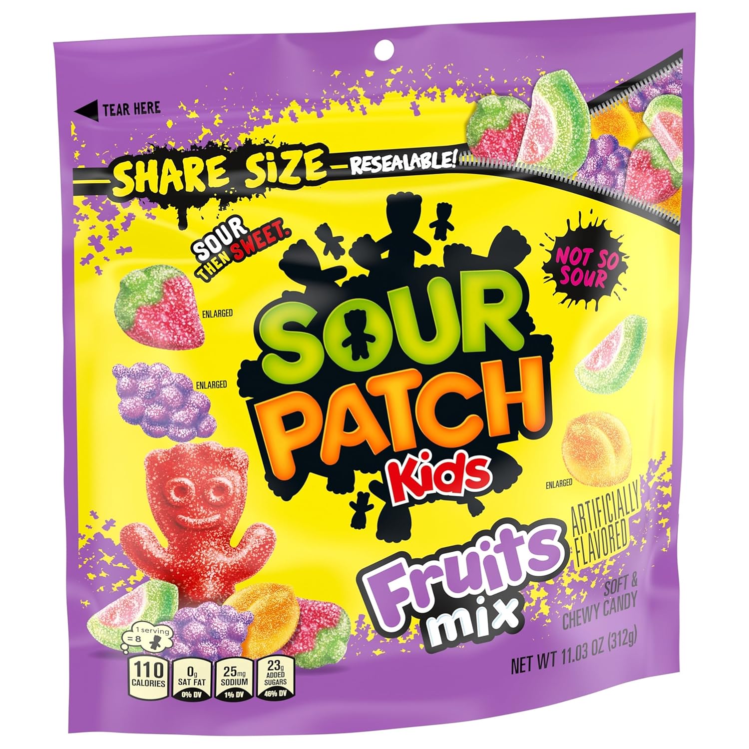 SOUR PATCH KIDS Watermelon Peach Grape Strawberry Candy for Kids Care Packages and Sleepovers, 11.03 oz