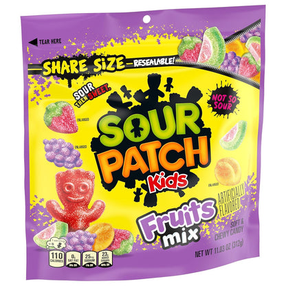 SOUR PATCH KIDS Watermelon Peach Grape Strawberry Candy for Kids Care Packages and Sleepovers, 11.03 oz