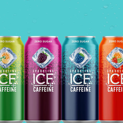 Sparkling Ice Caffeine Black Raspberry Sparkling Water for Wellness Focused Drinkers, Zero Sugar Daily Vitamin Boost in 16 oz Cans