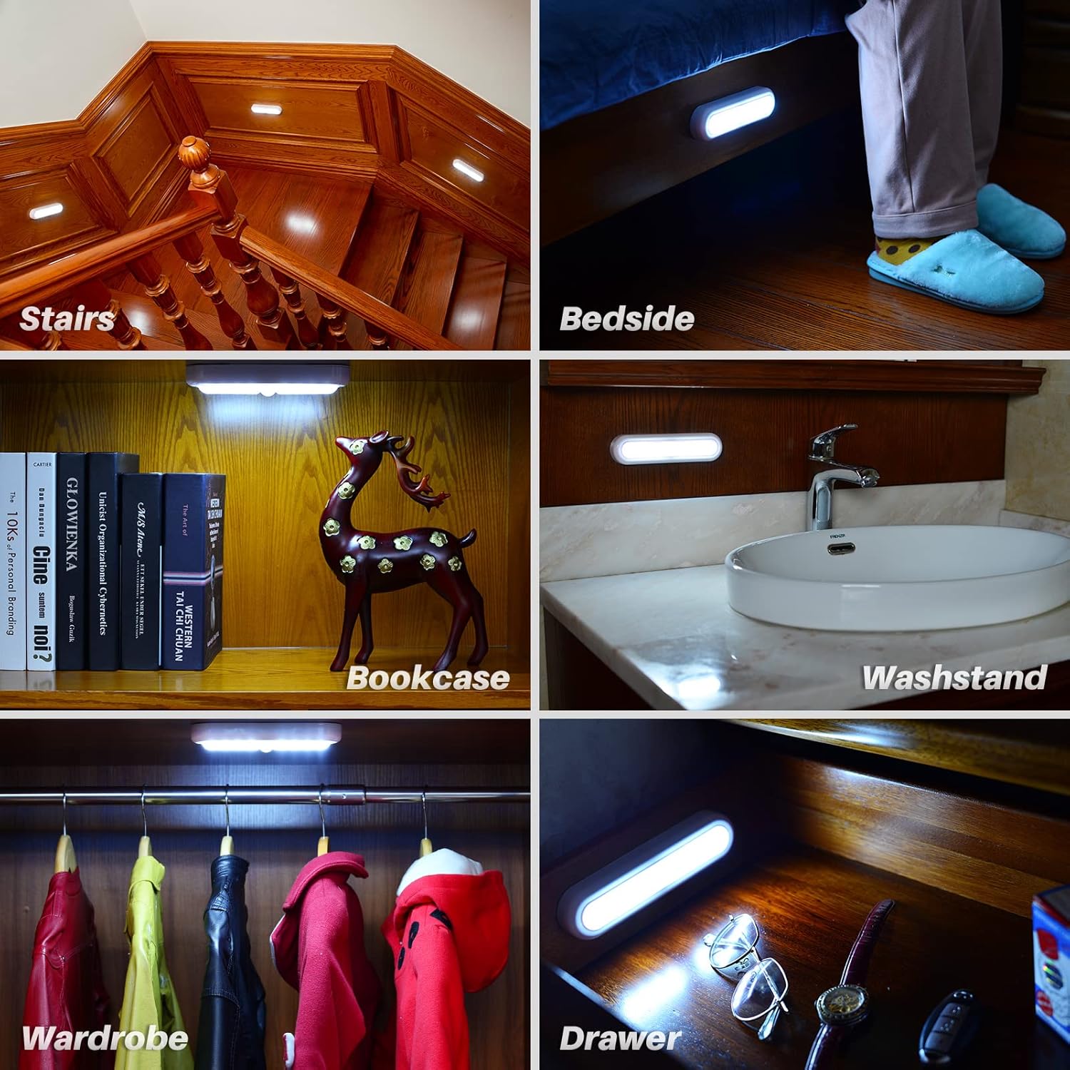 STAR-SPANGLED 3 Pack Motion Activated LED Light Battery Operated – Neutral Cool White Light Bar for Minimalist Bedroom and Under Cabinet Spaces