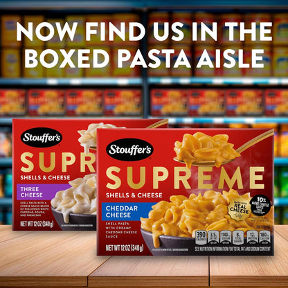 Stouffer's Supreme Shells and Cheese – Versatile Dinner Kit for Gatherings and Weeknights, 12 oz Cheddar Mac