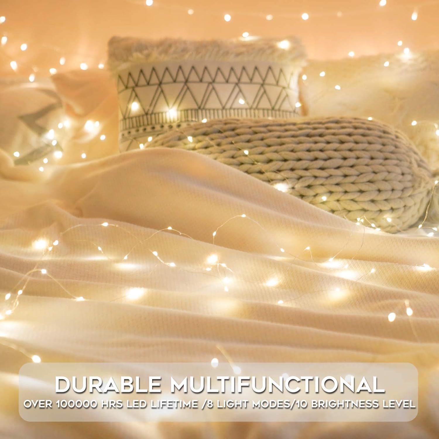 suddus Low-Heat Twinkle Lights – Safe Overnight String Lights for Bedroom with Built-In Timer