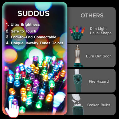 suddus Multicolor String Lights – Refined Christmas Tree Lighting with 5 Exclusive Tones Instead of Standard Primary Colors