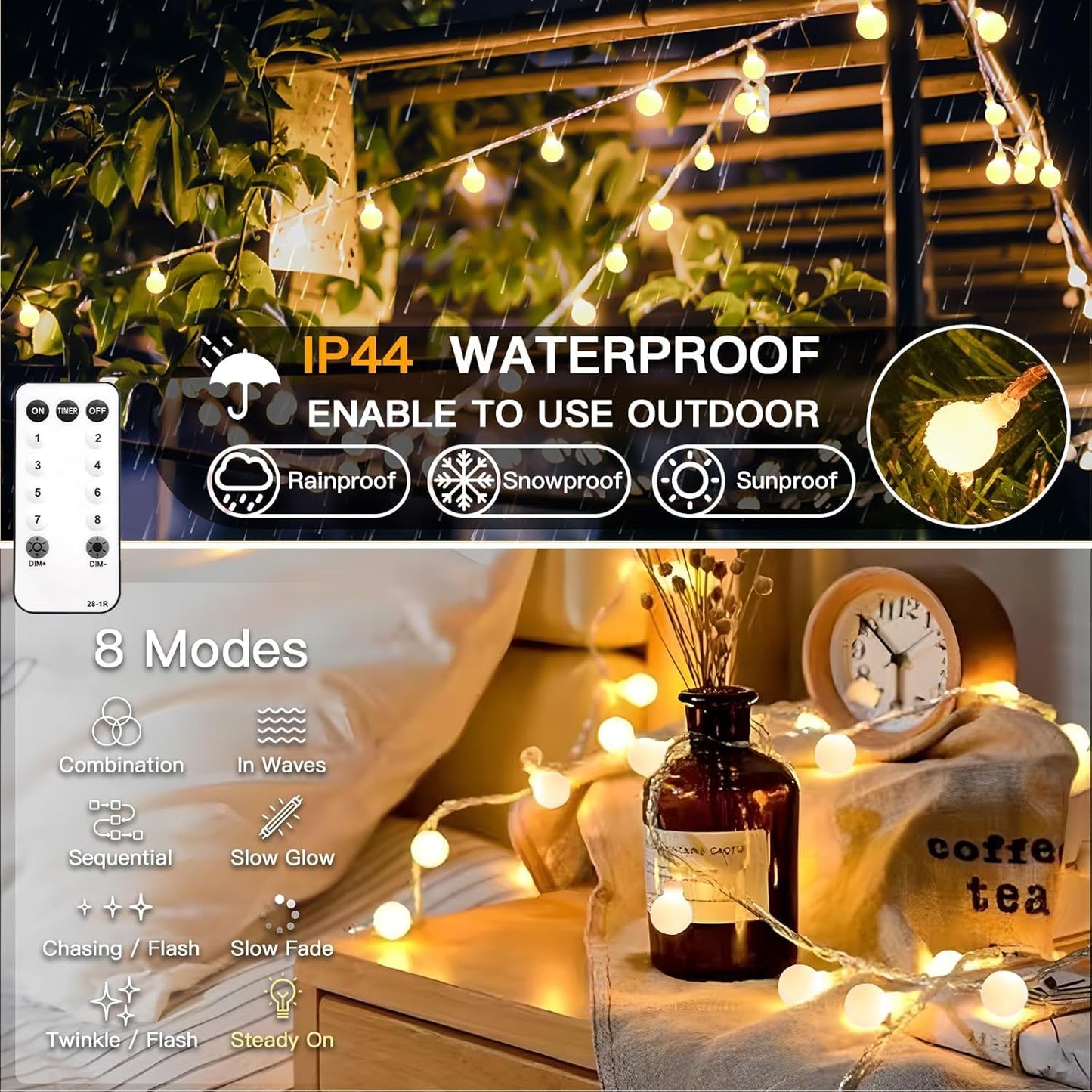 suddus Plug-in Globe Fairy Lights – Pet and Kid Friendly Indoor String Lights with Remote Timer for Bedroom Nightlight