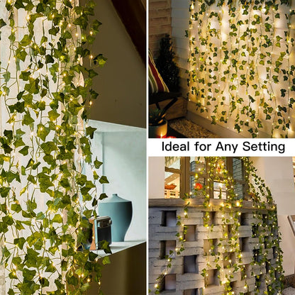 suddus Vine Wall Lights – 8-Mode Fairy Light Backdrop for Staircase Railing and Reading Corner, Artificial Greenery with Timer