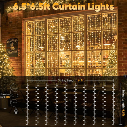 suddus Weatherproof Curtain Lights for Porch and Pergola – 6.5ft x 6.5ft Warm White Outdoor String with Low-Heat LEDs