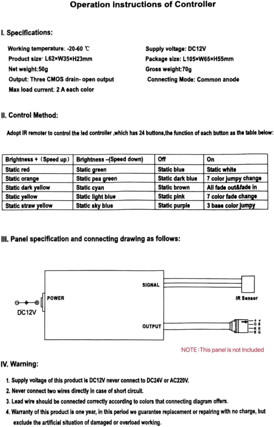 SUPERNIGHT RGB Strip Wireless Remote – Game Room Mood Lighting Controller, IR Dimmer for 4-Pin SMD 3528 and 2835 LED Strips