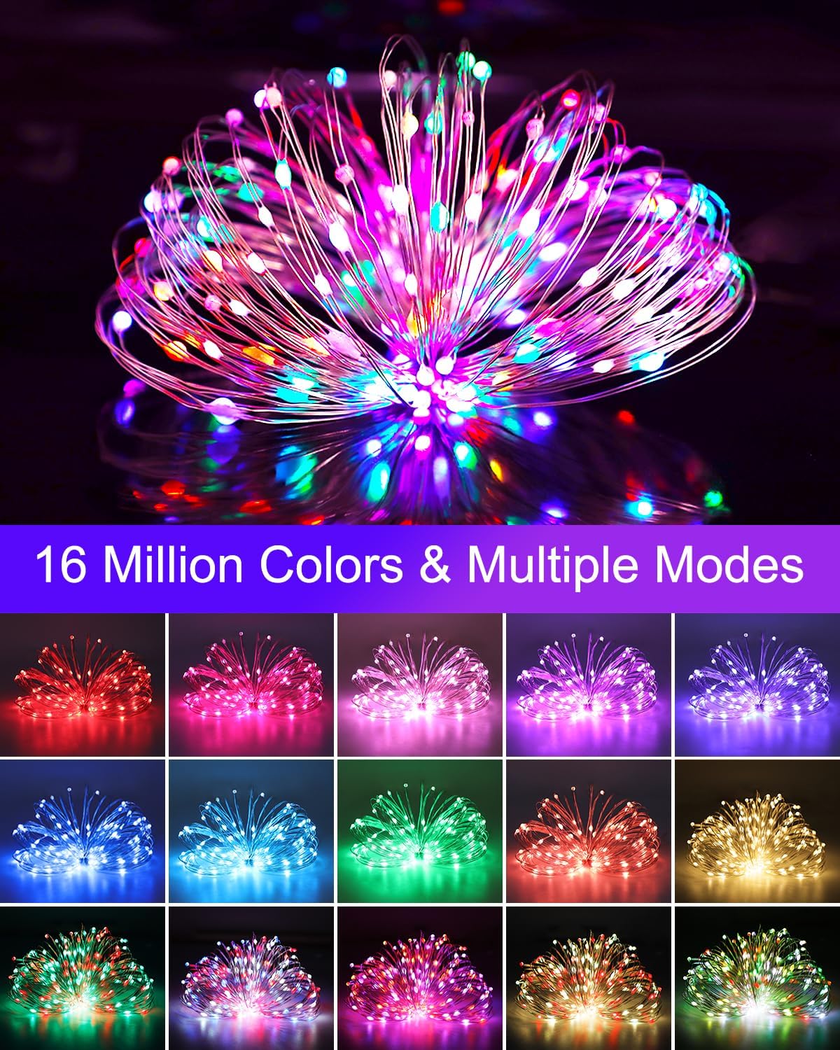 Surplife Music Sync LED Fairy Lights 33Ft with Remote – Creative Holiday Gift for Teens, College Students, and Roommates