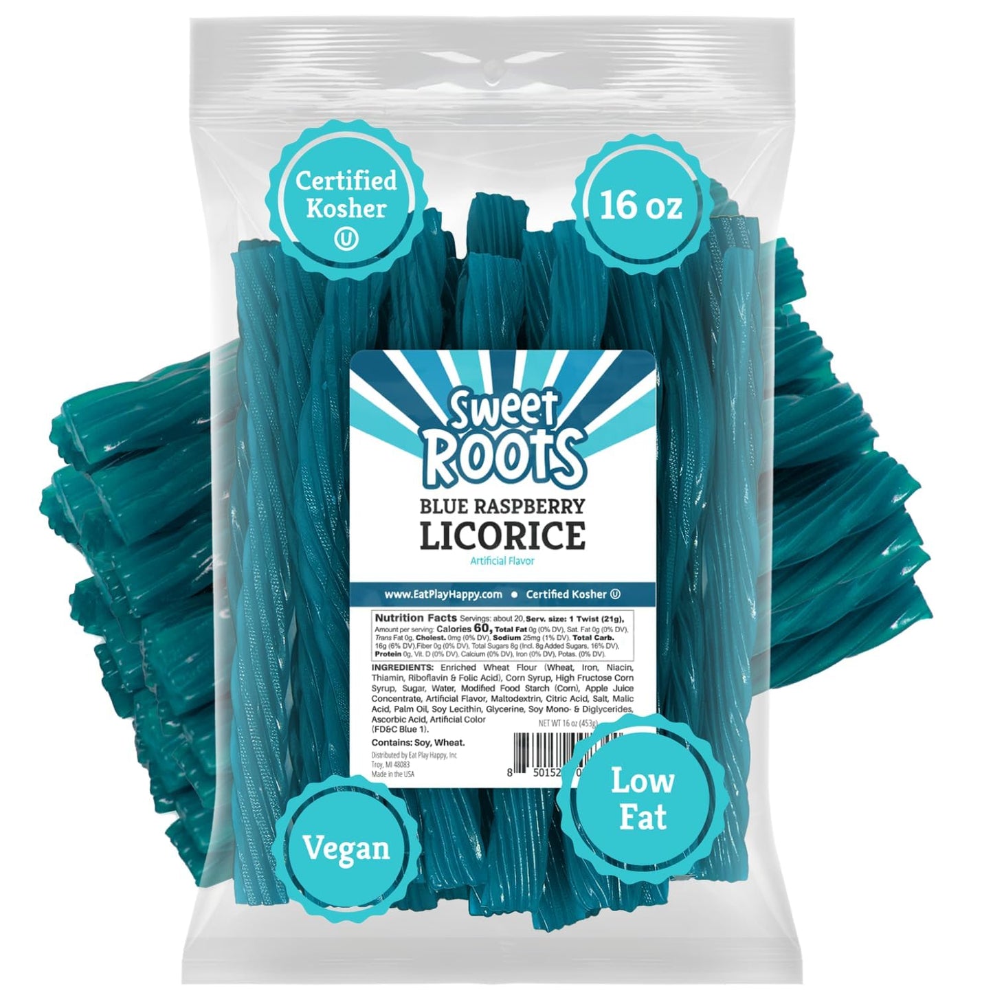 Sweet Roots Blue Raspberry Licorice Sticks – 16 oz Chewy Candy Gift Basket Filler for Birthdays, Valentine's Day, and Holidays