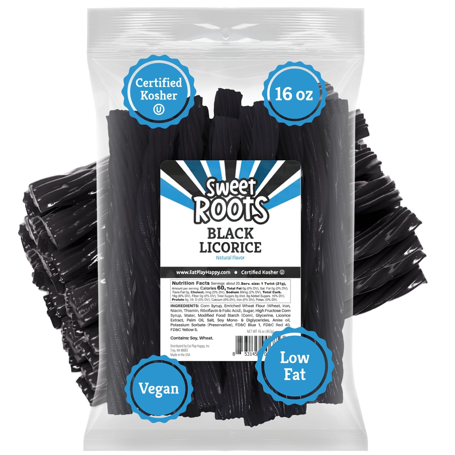 Sweet Roots Blue Raspberry Licorice Sticks – 16 oz Chewy Candy Gift Basket Filler for Birthdays, Valentine's Day, and Holidays