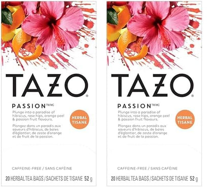 TAZO Passion Herbal Tea Bags – Gentle Hibiscus Blend Suitable for After School Warm Cup Routine