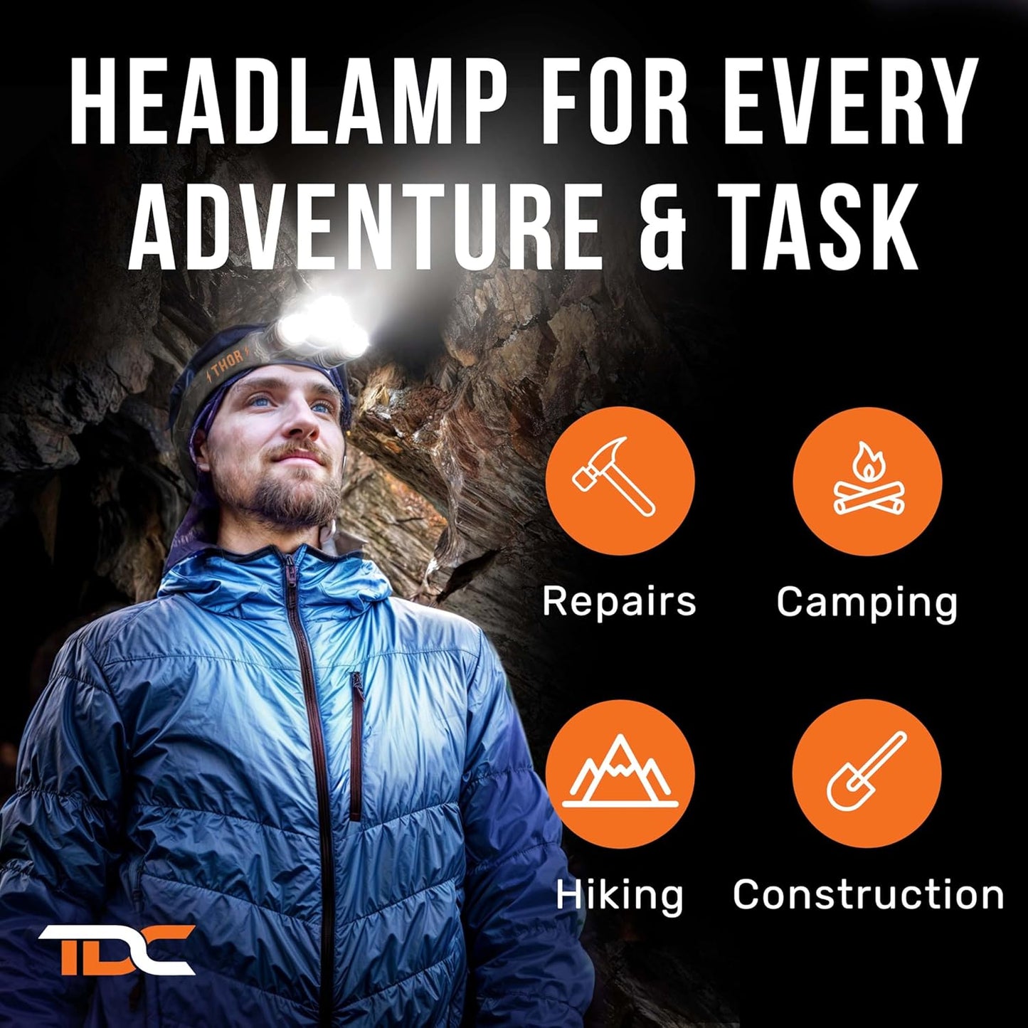 TDC Head Lamp Led Rechargeable - Bright Headlamp for Plumbers, Roofers, and Tight Work Areas