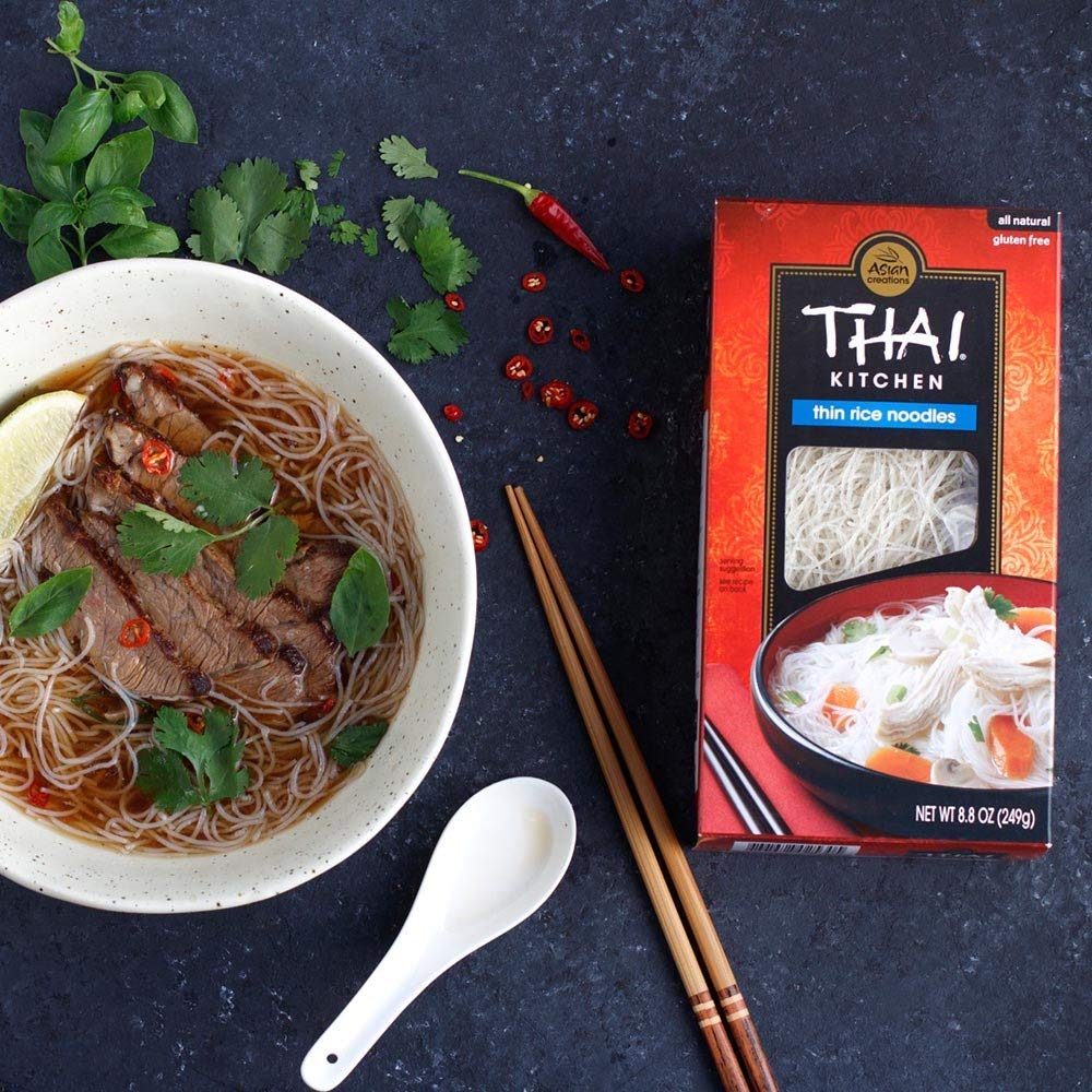 Thai Kitchen Thin Rice Noodles 8.8 oz – Fast Cook Noodle for Lunchbox Friendly Cold Noodle Salads