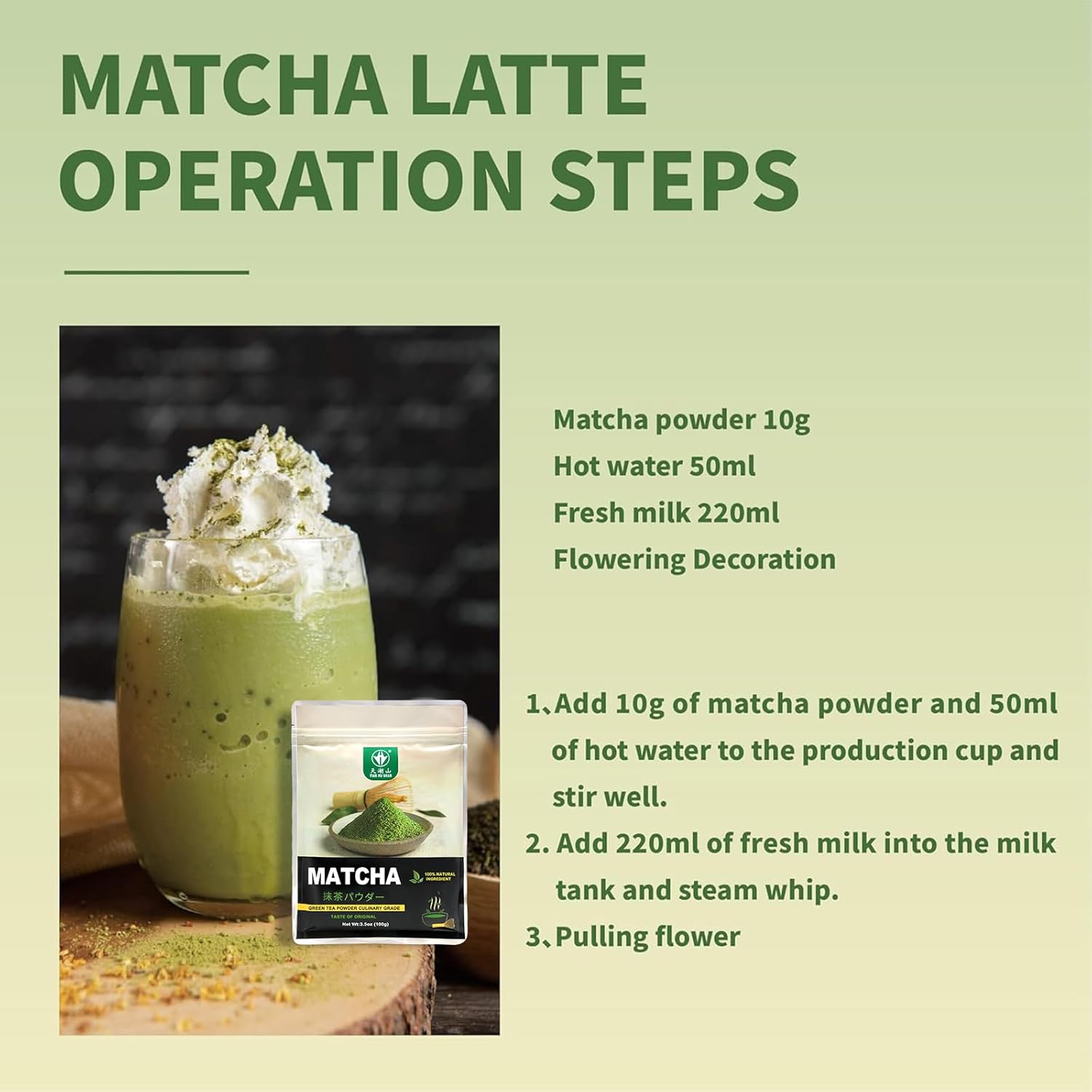TIAN HU SHAN Culinary Matcha Powder – Productivity Drink Mix for Busy Professionals, Iced Latte Base That Keeps You Sharp