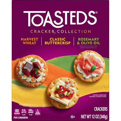 Toasteds Crackers Three-Flavor Box – Kid-Friendly Lunchbox Addition for School and Home, 12oz