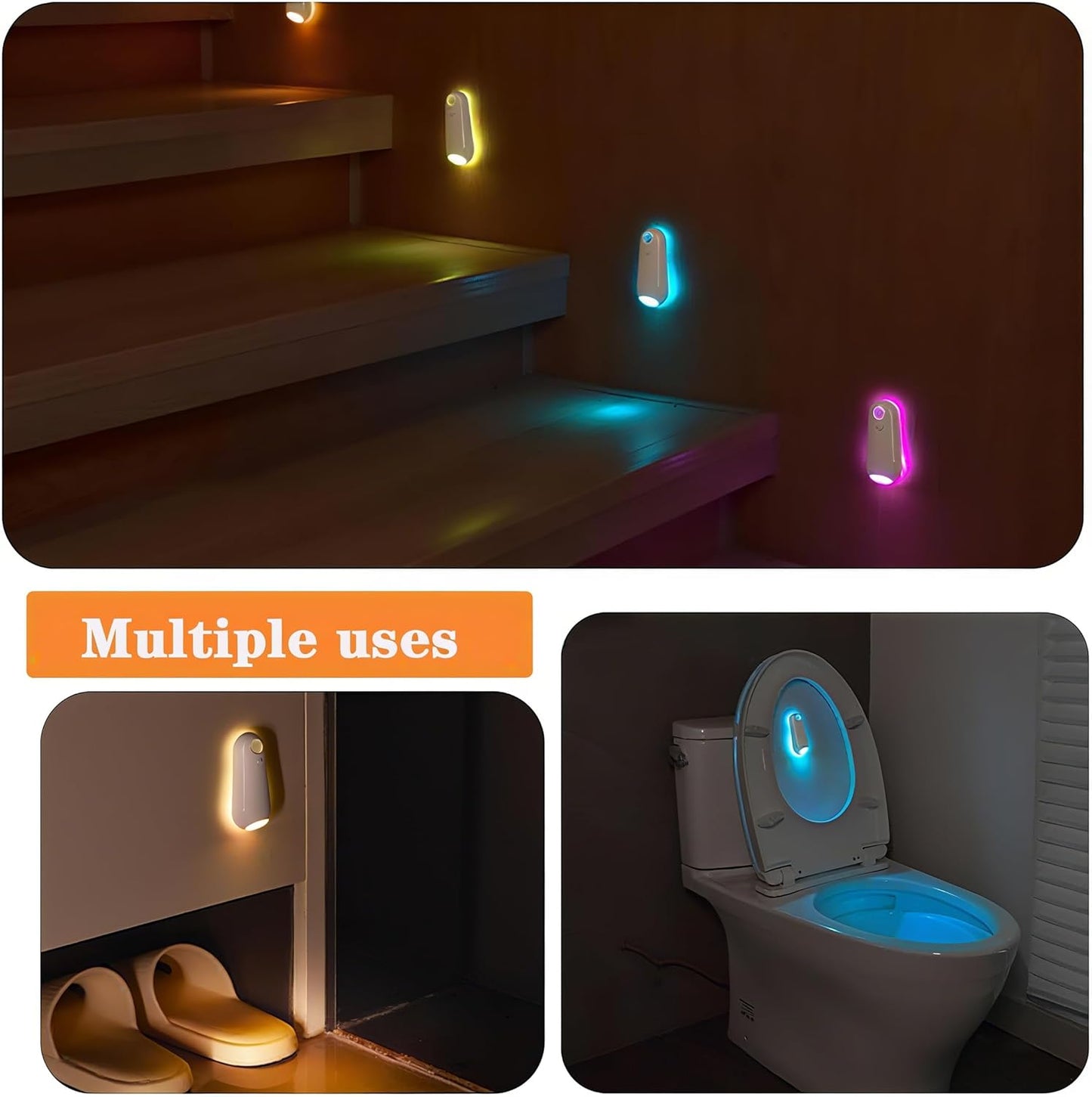 Toilet Bowl Light Motion Sensor – Hands-Free Safety Light for Dark Hallways, Rechargeable USB-C