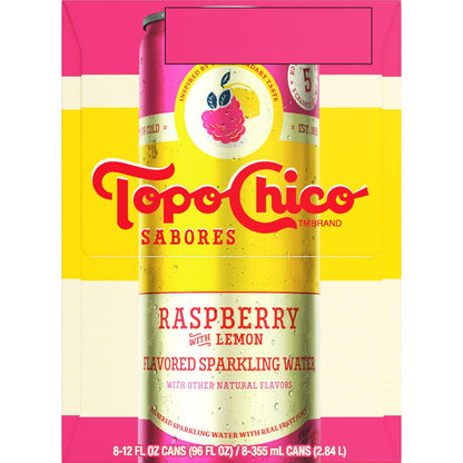 Topo Chico Sabores Raspberry with Lemon – Travel-Friendly Hydration for Road Trips, Beach Outings, and Festivals, 12oz 8pk