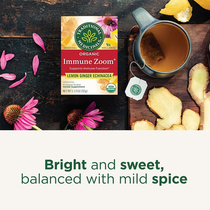 Traditional Medicinals Organic Immune Zoom Lemon Ginger Tea - Outdoor Patio Sipper for Crisp Evening Refreshment