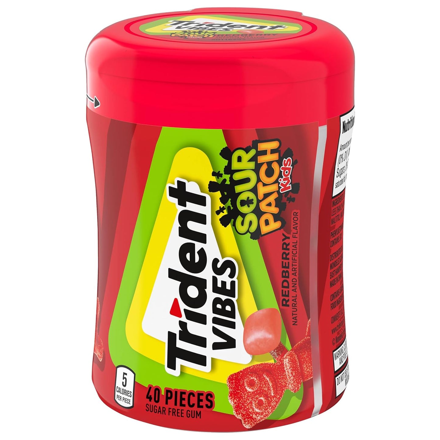 Trident Vibes SOUR PATCH KIDS Blue Raspberry Sugar-Free Chewing Gum – Road Trip and Car Cup Holder Travel Pack, 4 Bottles