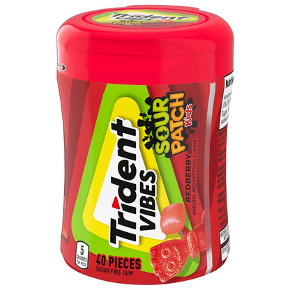 Trident Vibes SOUR PATCH KIDS Blue Raspberry Sugar-Free Chewing Gum – Road Trip and Car Cup Holder Travel Pack, 4 Bottles