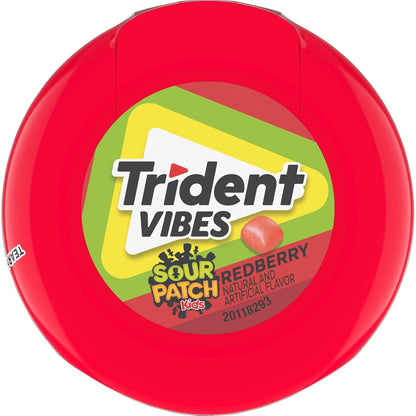 Trident Vibes SOUR PATCH KIDS Blue Raspberry Sugar-Free Chewing Gum – Road Trip and Car Cup Holder Travel Pack, 4 Bottles