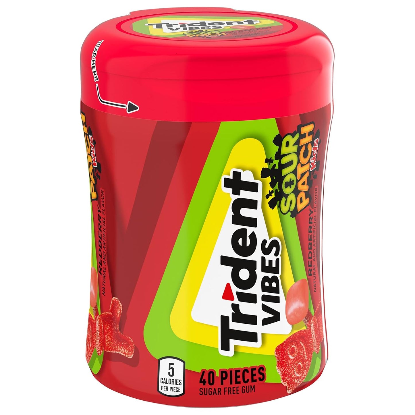 Trident Vibes SOUR PATCH KIDS Blue Raspberry Sugar-Free Chewing Gum – Road Trip and Car Cup Holder Travel Pack, 4 Bottles