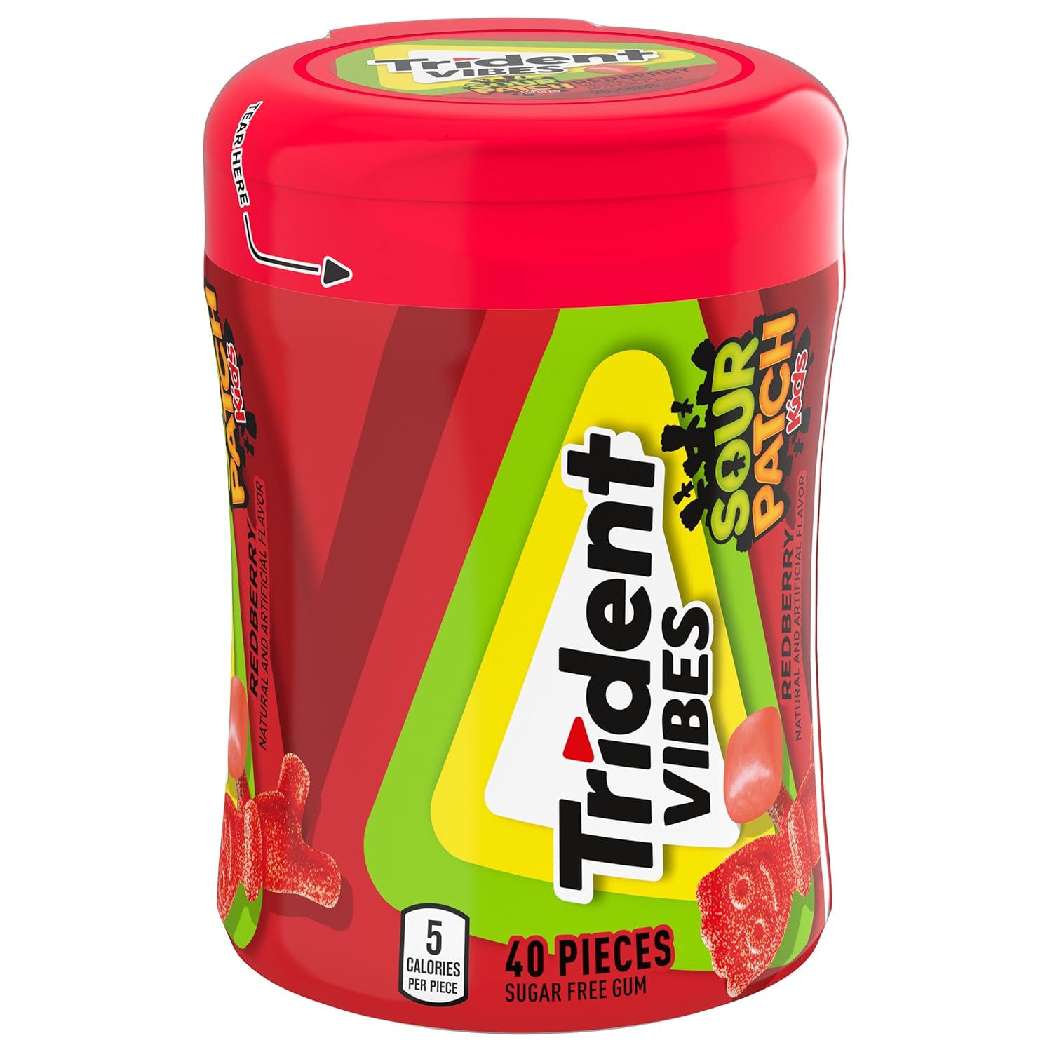 Trident Vibes SOUR PATCH KIDS Blue Raspberry Sugar-Free Chewing Gum – Road Trip and Car Cup Holder Travel Pack, 4 Bottles