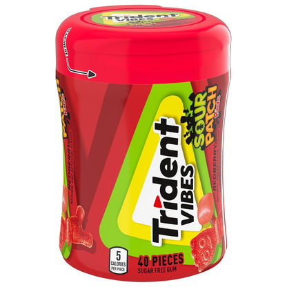 Trident Vibes SOUR PATCH KIDS Blue Raspberry Sugar-Free Chewing Gum – Road Trip and Car Cup Holder Travel Pack, 4 Bottles
