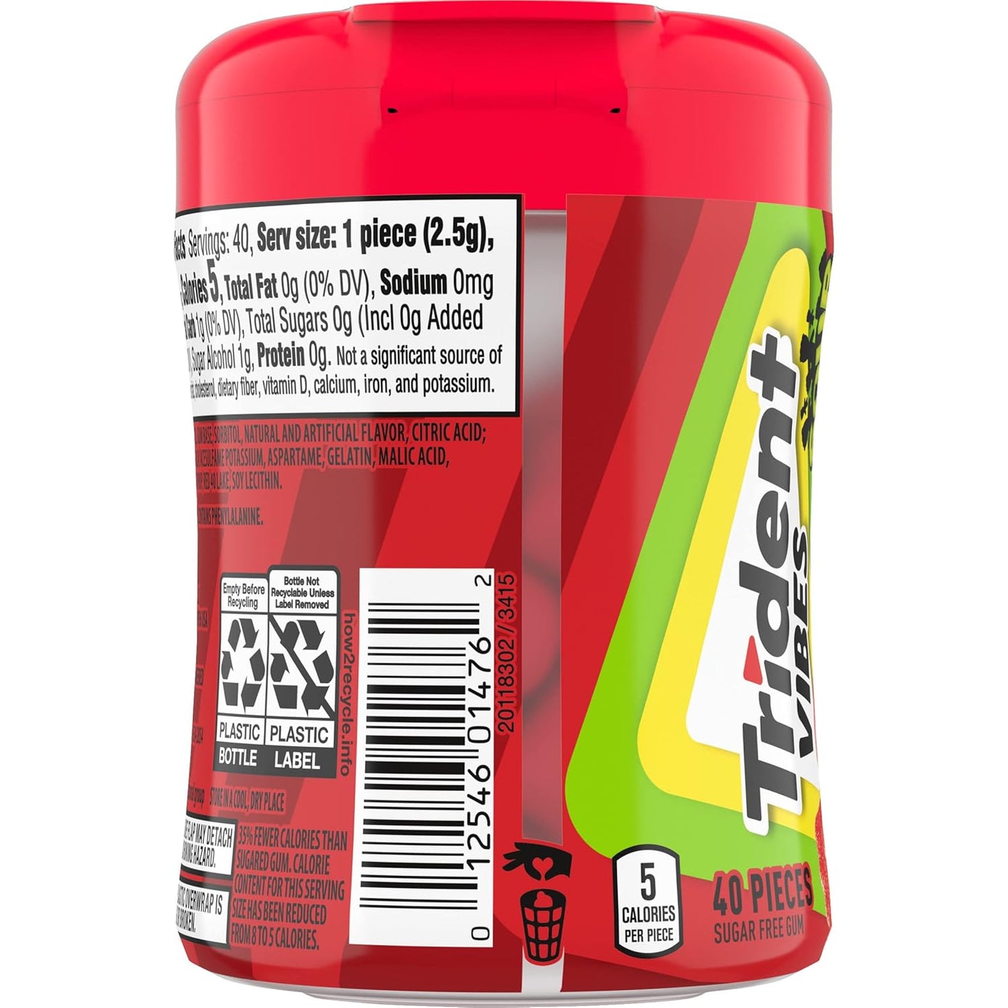 Trident Vibes SOUR PATCH KIDS Blue Raspberry Sugar-Free Chewing Gum – Road Trip and Car Cup Holder Travel Pack, 4 Bottles