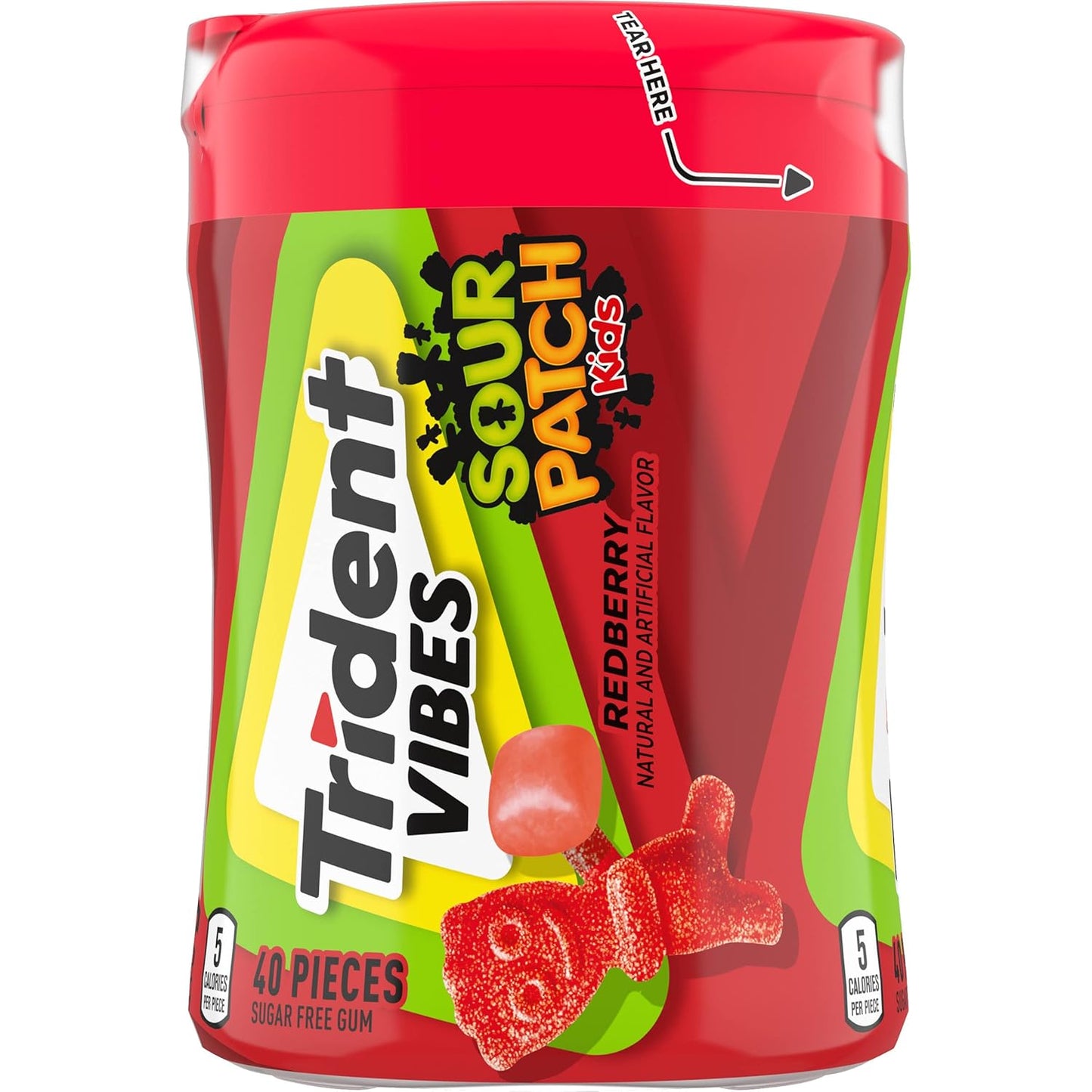 Trident Vibes SOUR PATCH KIDS Blue Raspberry Sugar-Free Chewing Gum – Road Trip and Car Cup Holder Travel Pack, 4 Bottles