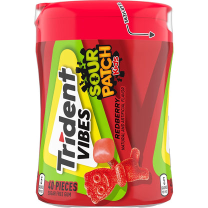 Trident Vibes SOUR PATCH KIDS Blue Raspberry Sugar-Free Chewing Gum – Road Trip and Car Cup Holder Travel Pack, 4 Bottles