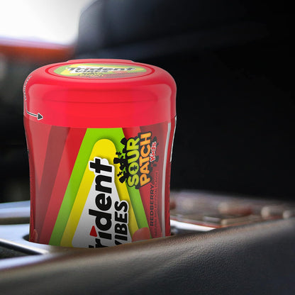Trident Vibes SOUR PATCH KIDS Blue Raspberry Sugar-Free Chewing Gum – Road Trip and Car Cup Holder Travel Pack, 4 Bottles