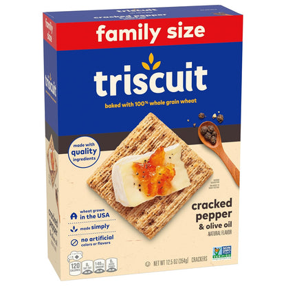 Triscuit Cracked Pepper & Olive Oil Crackers – Hearty Base for Build-Your-Own Mini Cracker Sandwiches