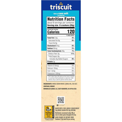 Triscuit Hint of Sea Salt Whole Grain Crackers – Durable Woven Cracker for Backyard Gatherings and Outdoor Charcuterie