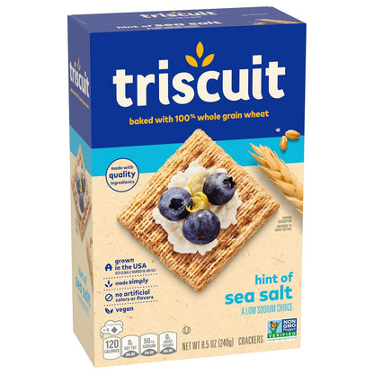 Triscuit Hint of Sea Salt Whole Grain Crackers – Durable Woven Cracker for Backyard Gatherings and Outdoor Charcuterie