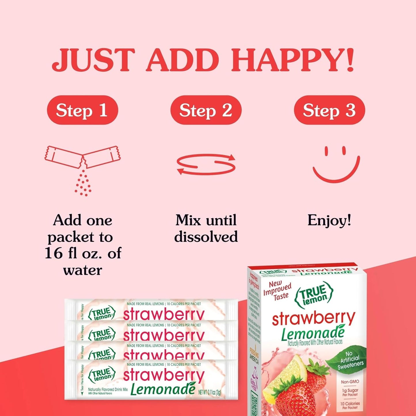 True Citrus True Lemon Strawberry Lemonade Stevia Packets – Kid Approved Drink Mix to Replace Juice and Soda
