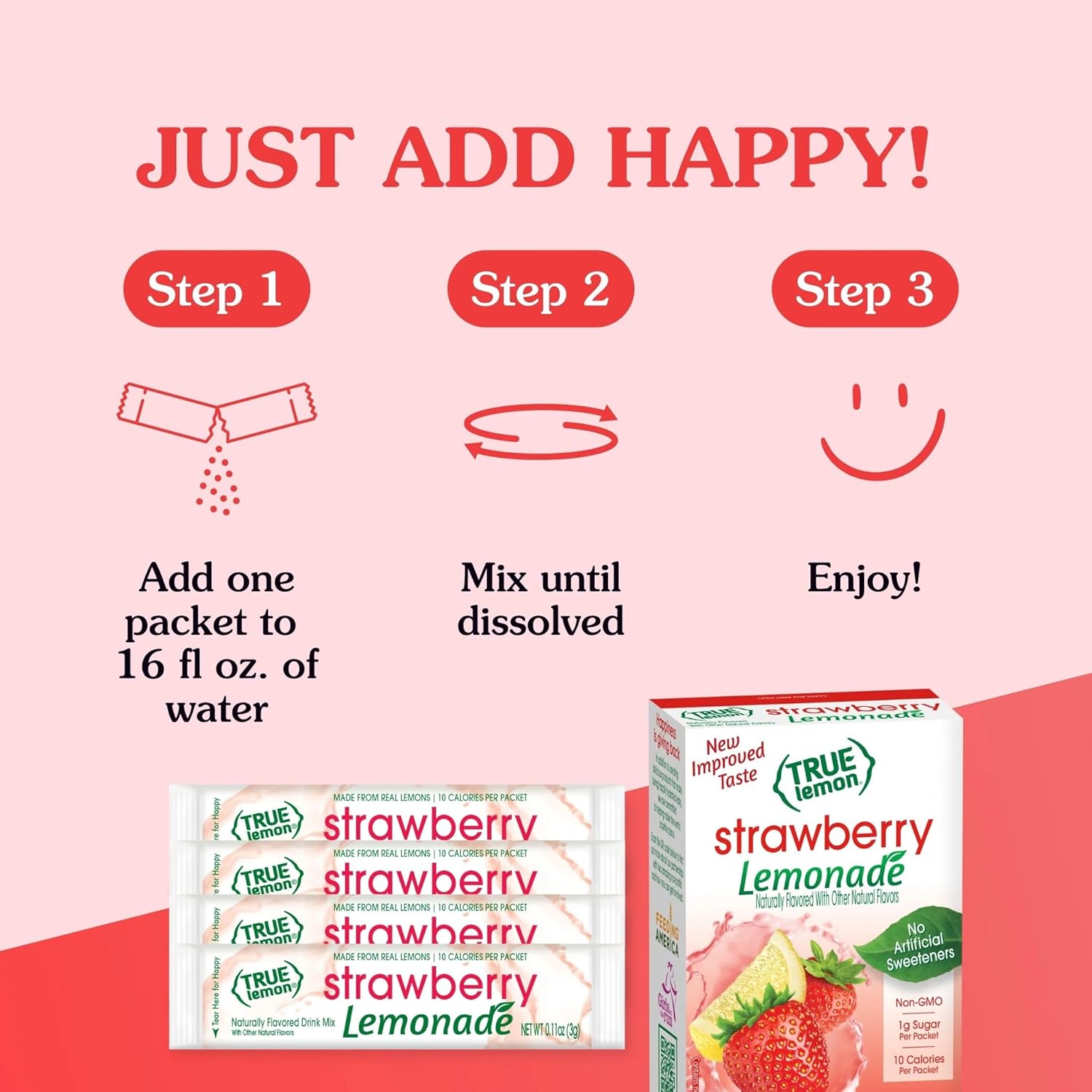 True Citrus True Lemon Strawberry Lemonade Stevia Packets – Kid Approved Drink Mix to Replace Juice and Soda