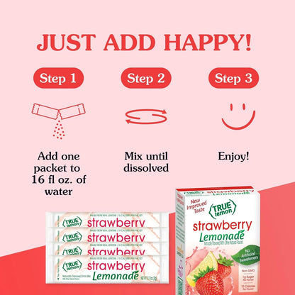 True Citrus True Lemon Strawberry Lemonade Stevia Packets – Kid Approved Drink Mix to Replace Juice and Soda