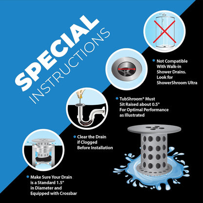 TubShroom Unobtrusive Tub Drain Strainer for Capsule Bathroom Spaces, Neutral Hair Catcher for Effortless Maintenance
