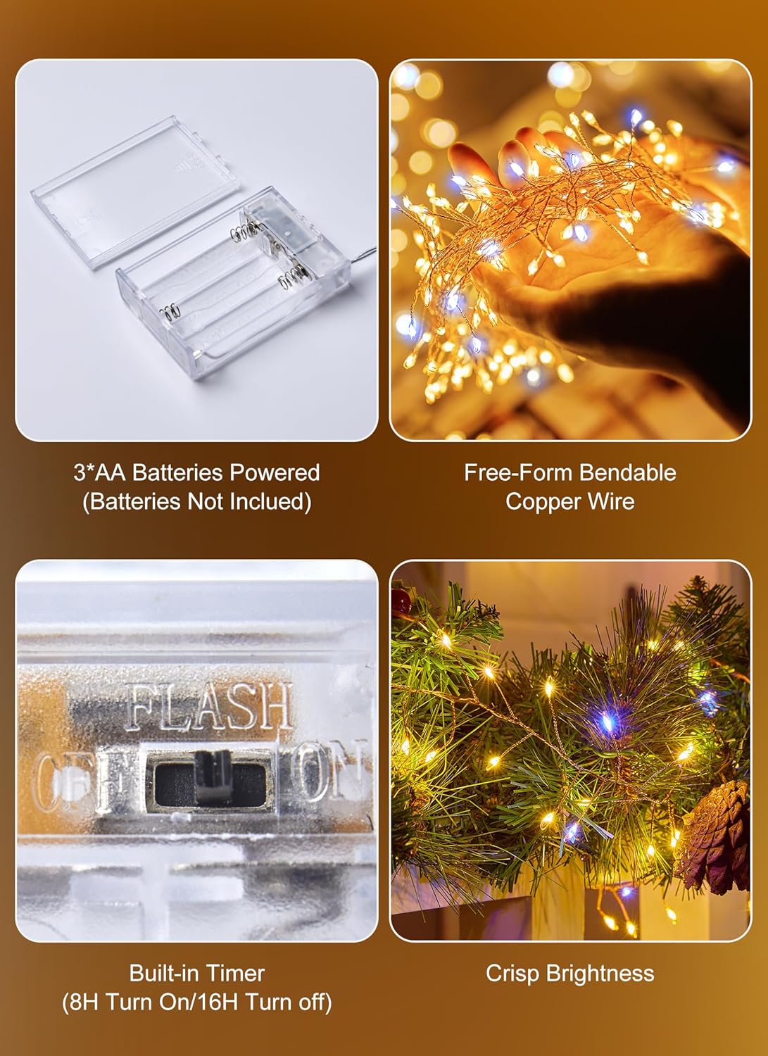 Twinkle Lights Battery Operated – No Flame Battery Lights for Toddler Room and Staircase Railing
