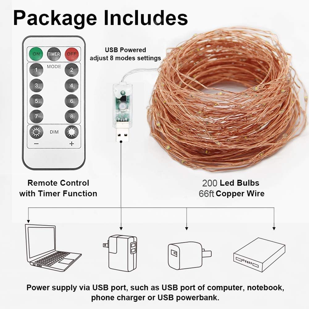 Twinkle Star Copper Wire Fairy Lights – Nursery and Kids Room Star Ceiling, USB Plug-In Auto Timer