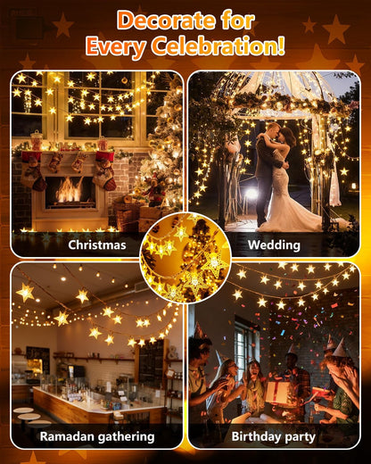 Twinkle Star Star-Shaped Kids Night Lights – 33FT 8-Mode Plug-in String Lights for Nursery, Playroom, and Sleep Routine