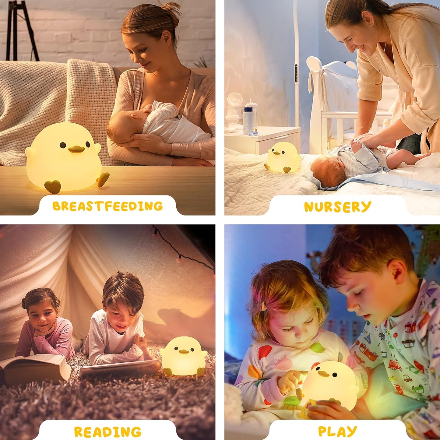 UNEEDE Cute Bean Silicone Night Light – Child and Pet Safe Rechargeable Lamp, Auto Shutoff Bedside Light