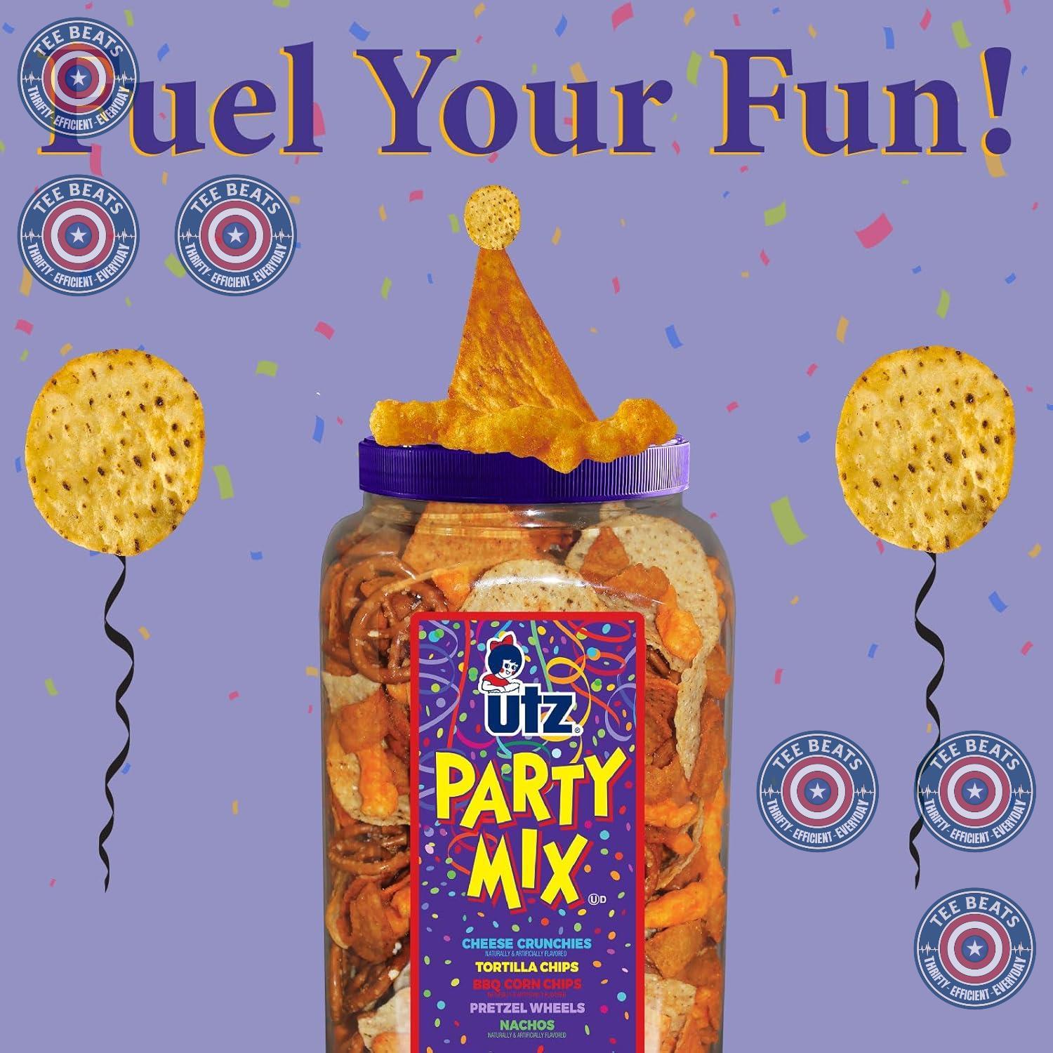 Utz 5-Component Snack Mix 26 oz Barrel - Child-Safe Pantry Snack for Lunchboxes, After-School, and Birthday Parties