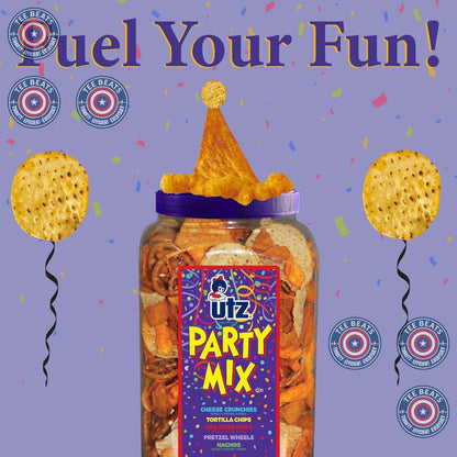 Utz 5-Component Snack Mix 26 oz Barrel - Child-Safe Pantry Snack for Lunchboxes, After-School, and Birthday Parties