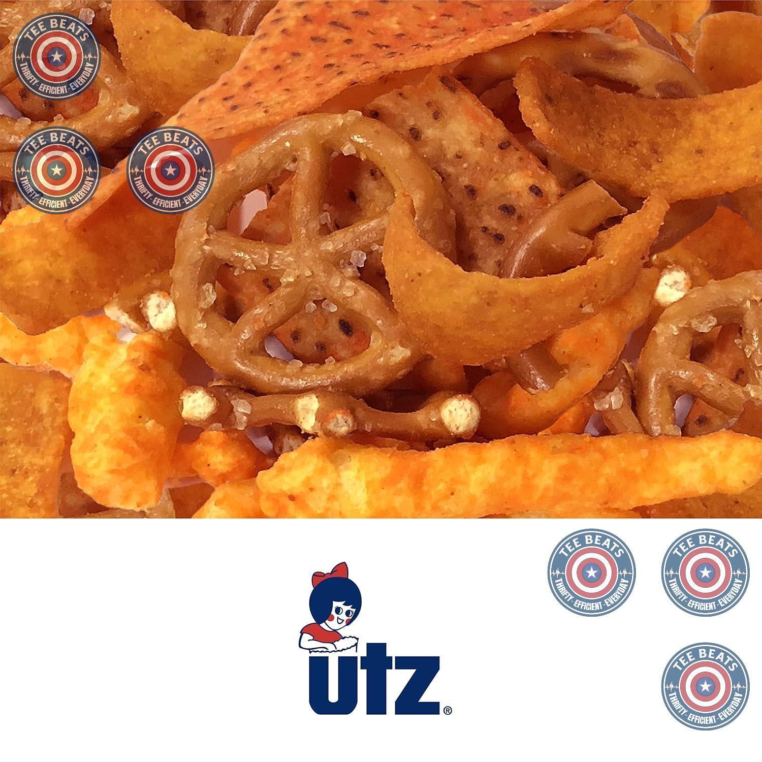 Utz 5-Component Snack Mix 26 oz Barrel - Child-Safe Pantry Snack for Lunchboxes, After-School, and Birthday Parties